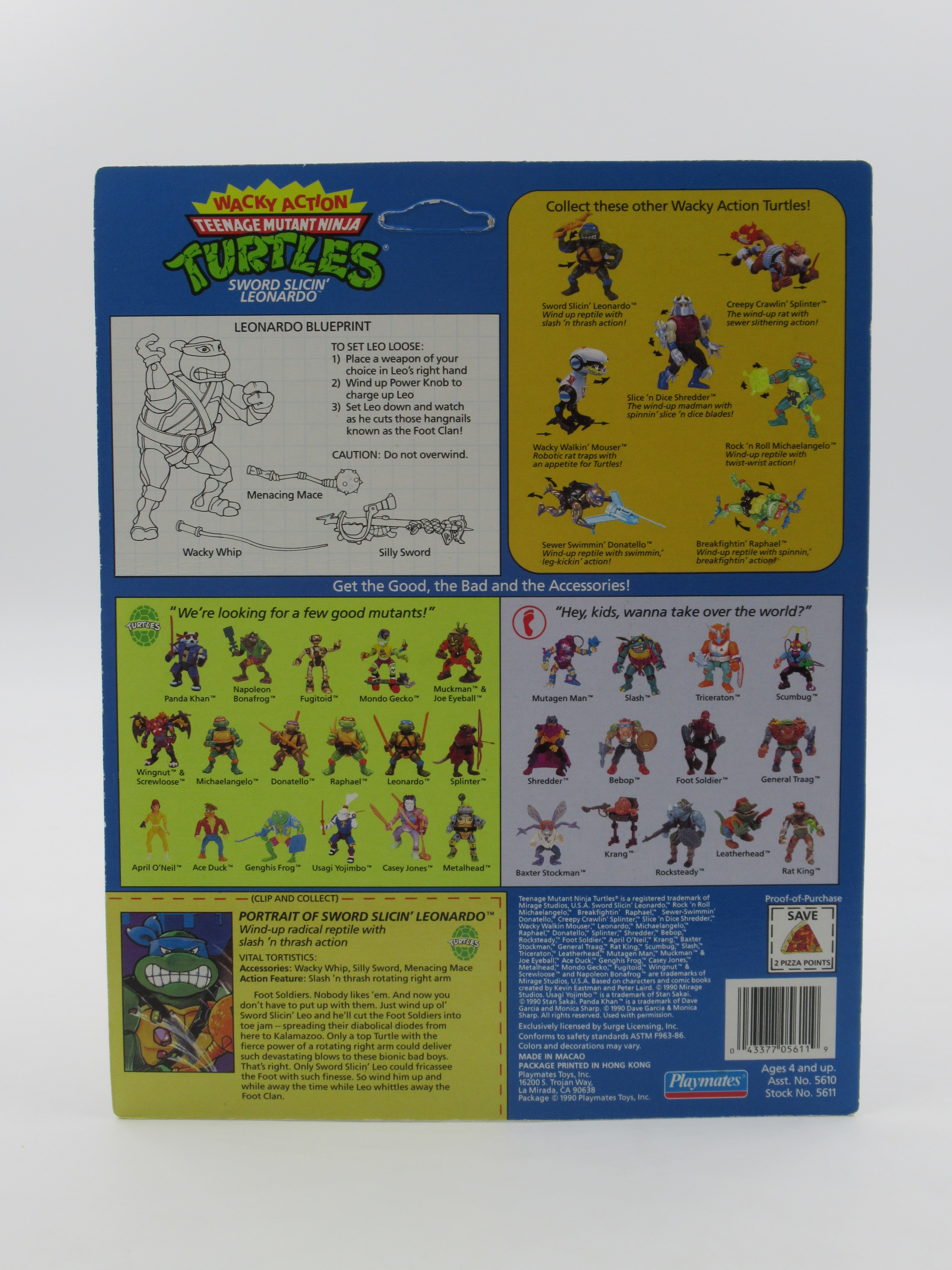 Teenage Mutant Ninja Turtles Sword Slicin' Leonardo Wacky Action 4.5" Figure TMNTs - Playmates (1990)